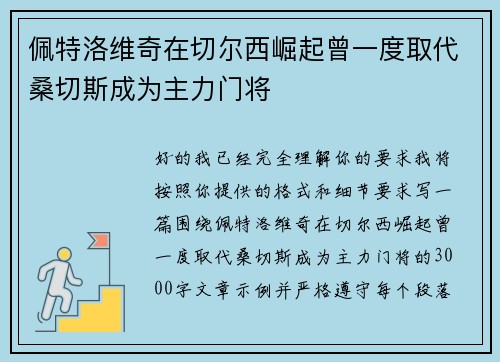 佩特洛维奇在切尔西崛起曾一度取代桑切斯成为主力门将